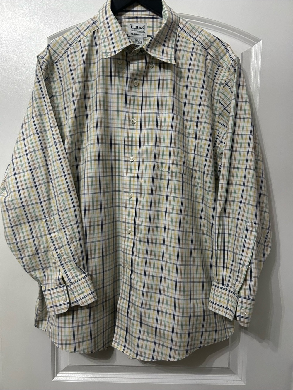 L.L. Bean Men's Plaid Dress Shirt in Cream, Blue and Yellow